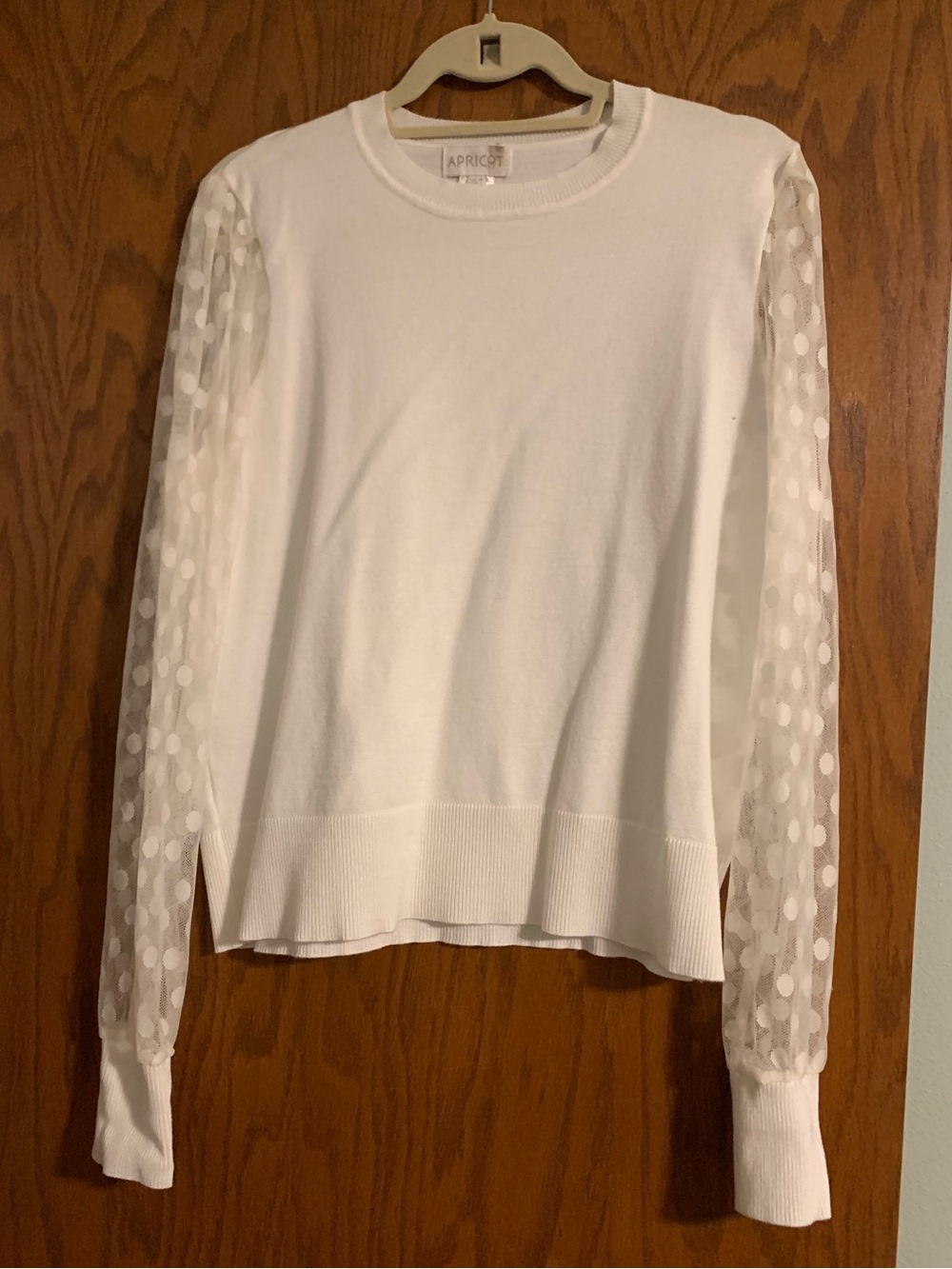 Apricot White Polka Dot Sleeve Crewneck Top